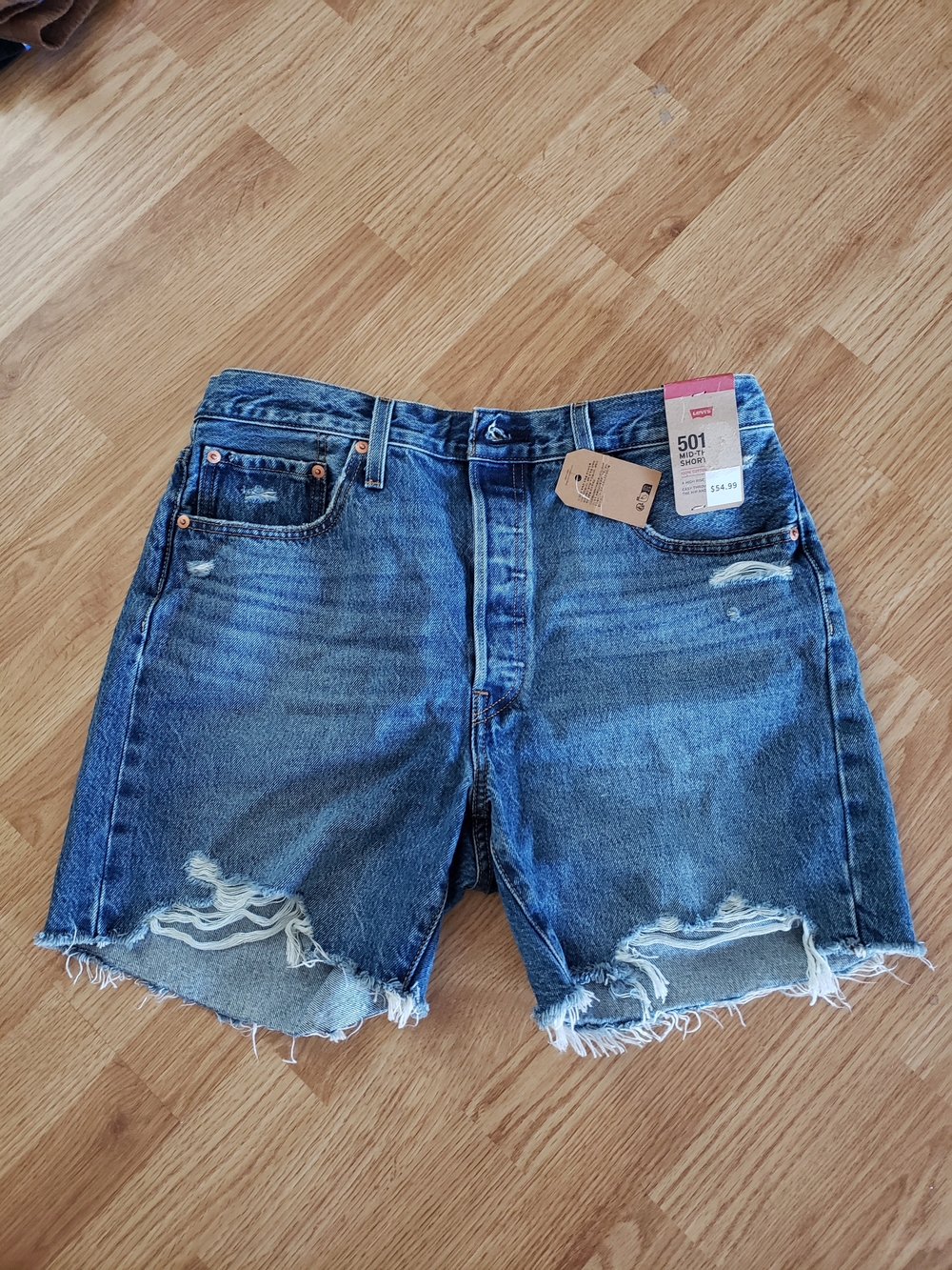 Levi's Distressed Denim Cutoff Shorts - Blue Mid-thigh Blow Big Horns
